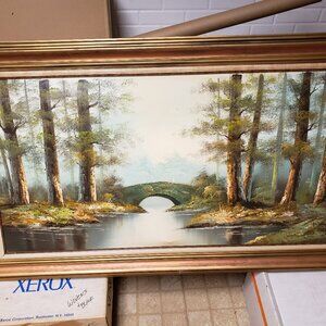 Vintage Antique Large Original Oil Painting Signed Hilton Classic Landscape